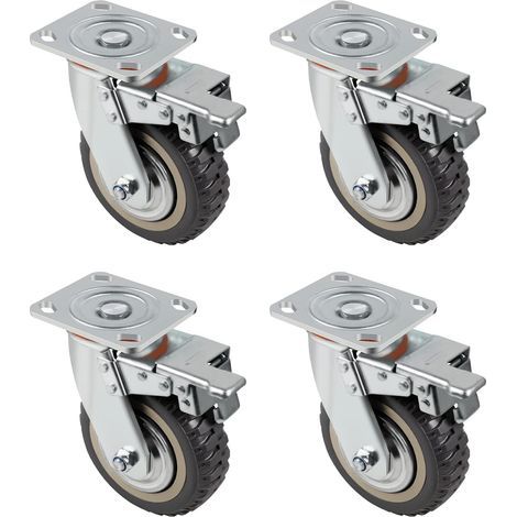 DBREAKS 4-teiliges Lenkrollenset, Ø 150 mm Rollen, Schwerlastrollen, Möbelrollen, 4 Lenkrollen mit Bremsen, Gesamttragfähigkeit 1600 kg (1/5)