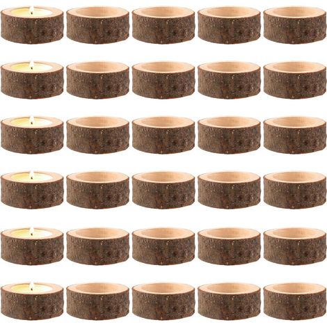 Lot de 30 photophores en bois - Diamètre intérieur : 40 mm - Bougeoirs ronds pour mariages, décoration de la maison, anniversaires, fêtes de Noël (1/5)