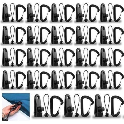 Lot de 60 clips pour bâche de tente, 20 pinces de verrouillage pour bâche + 20 tendeurs élastiques noirs + 20 mousquetons pour fixation de bâche d'auvent, toile d'ombrage de camping, bâche de pi (1/4)