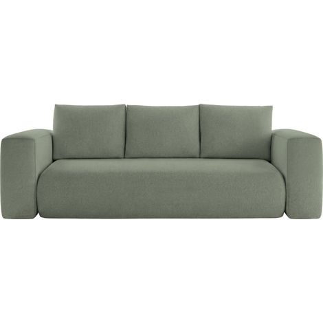 ARIEL - Canapé droit convertible tissu bouclette 3 places Vert (1/5)