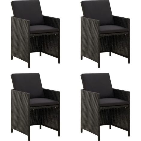 Ensemble de 4 Chaises de Jardin en Résine Tressée avec Coussins, Fauteuils d'Extérieur Noirs (1/5)
