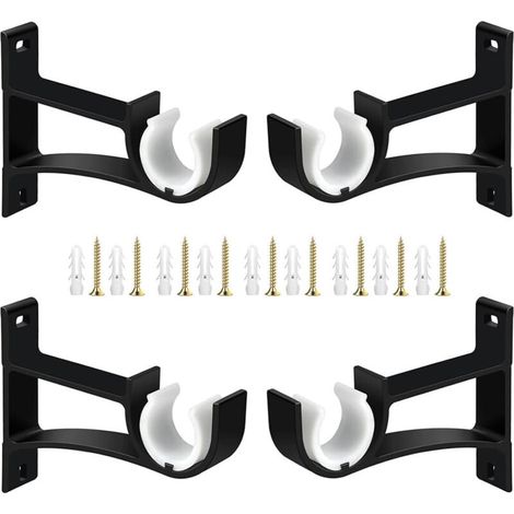 Lot de 4 supports de tringle à rideaux réglables en métal pour tringles à rideaux de 28 à 35 mm - Noir (1/5)