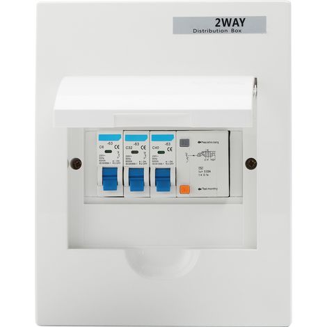 Boîtier de distribution étanche en plastique style anglais, disjoncteur 2 voies 40A 30mA RCD 2MCB (6A-32A) (1/5)