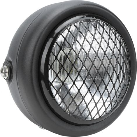 Phare avant universel moto 12V DC, coque rétro noire, lentille blanche, étanche, feux de route/croisement, projecteur avant. (1/5)