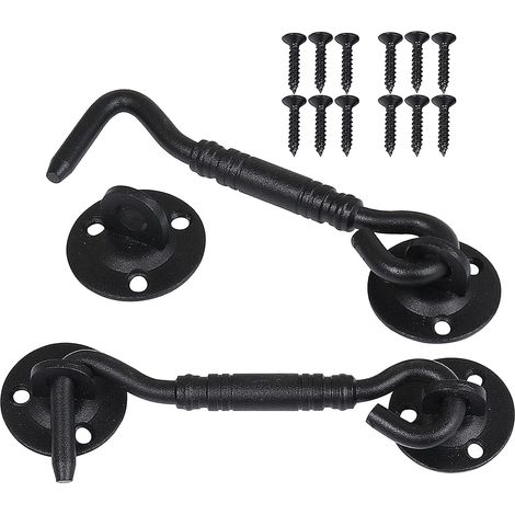 2 Pièces Crochet de Cabine, Support Fenêtre,Crochet Fermeture Porte,Acier Inoxydable Shed Loquet pour Porte de Hangar Porte de Garage Les Fenêtres Cabine,4 Pouce(Noir) (1/5)