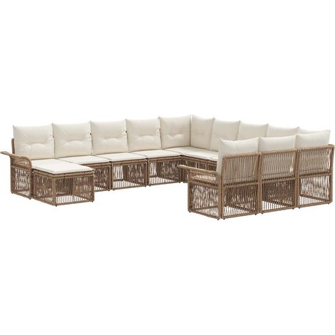 vidaXL Set Divano da Giardino 12 pcs Beige e Bianco Crema polyrattan