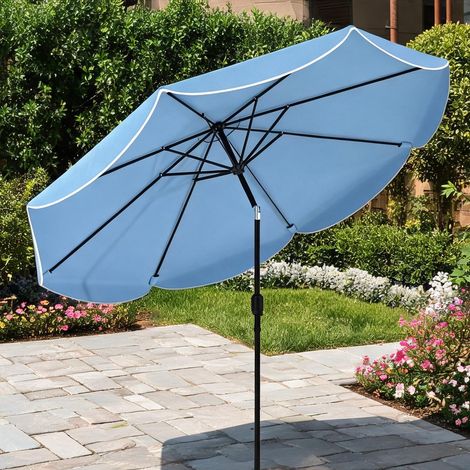 Parasol rond inclinable 265 cm bleu ciel avec volant en métal (1/5)