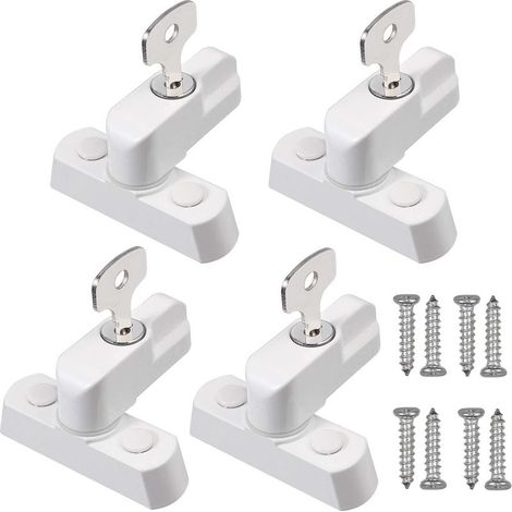 Lot de 4 verrous de fenêtre avec clés, en alliage de zinc robuste, pour porte et fenêtre en PVC, blanc (1/5)