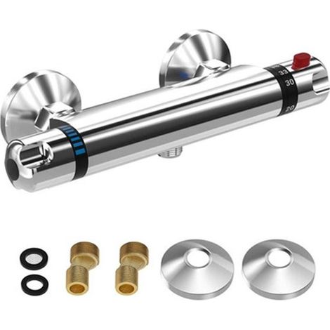 Robinet de douche thermostatique – Chromé – G 1/2 – 200 mm – Sécurité 38°C – Salle de bain (1/5)