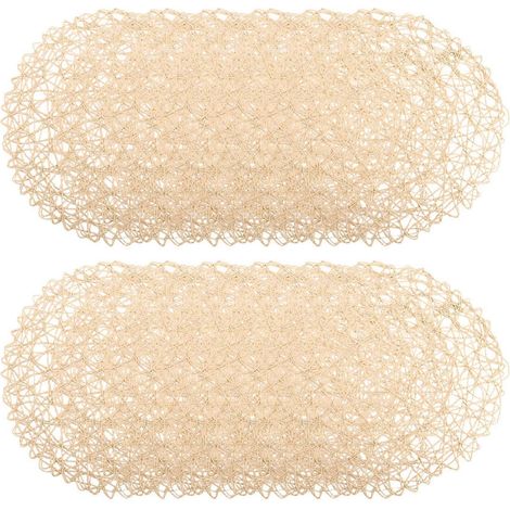 Lot de 12 sets de table ronds tressés en papier, antidérapants et résistants à la chaleur, pour tables à manger intérieures et extérieures, beige. (1/5)