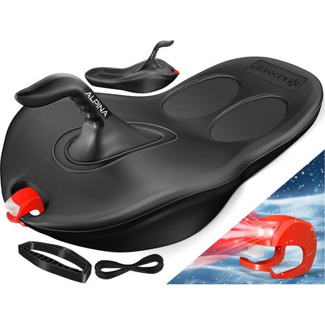 KESSER® Bob Schneebob Alpina Mit LED Licht inkl. Zugseil Schlitten Rodelschlitten Kinderschlitten Zipfelbob Kunststoffrodel Stabil für Kinder & Erwachsene Schwarz