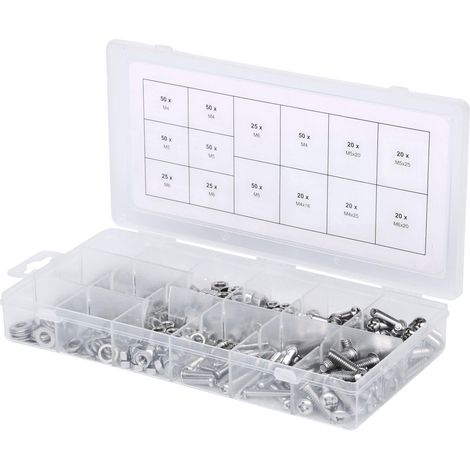 Ks Tools – Assortiment de vis, rondelles et écrous inox M4 à M6 – 475 pcs – Normes DIN 555/7985 – Coffret plastique pour rangement (1/10)