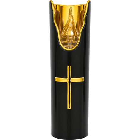 Candela elettrica Subito nera con inserto LED a croce dorata, 175 mm, 1 pezzo (1/2)