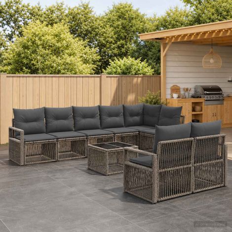 Set Divano da Giardino 9 pcs Grigio polyrattan vidaXL (1/5)