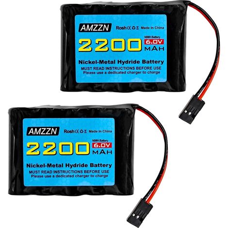 2PCS 6.0V 2200mAh AA Nimh Batterie avec connecteur pour RC Car, Récepteur RC, Avion RC, Batterie Rechargeable pour télécommande (1/5)