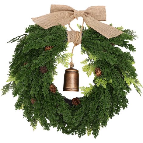Couronne Noël 19,69in forme cœur artificielle cèdre – Avec cloche porte avant maison hiver extérieur intérieur vacances déco (1/5)