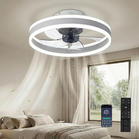 Ventilateur plafonnier avec éclairage ,  3 températures de couleur et 6 vitesses de ventilation ,  contrôlable via application/télécommande ,  silencieux ,  intensité réglable (blanc ,  50CM) (1/5)