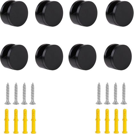 Juego de 8 clips de montaje redondos para espejos, soporte de pared, abrazaderas, pinzas para espejos de tocador para espejos de 5 a 11 mm de grosor (negro)