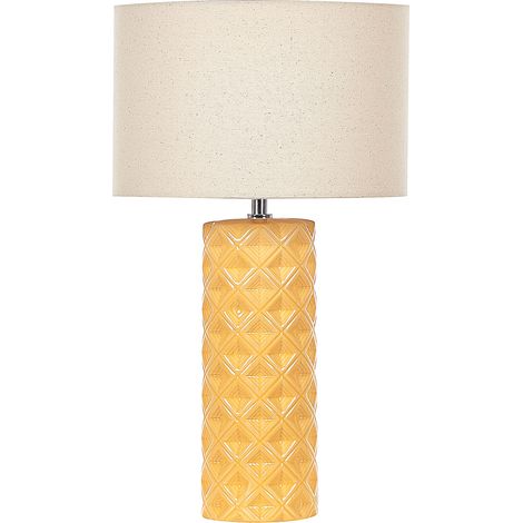 Lámpara de mesa de cerámica amarillo pantalla de tela beige 49 cm patrón geométrico sala de estar dormitorio Balonne