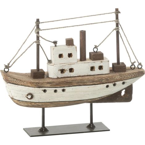 Bateau sur Socle en Bois "Gene" 18cm Naturel & Blanc (1/2)