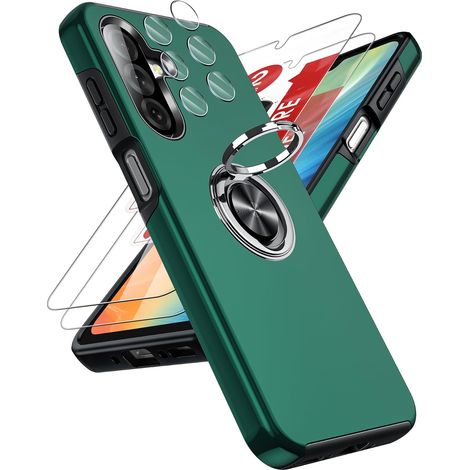 Coque pour Samsung Galaxy A26 / A 26 5G avec 2 Verre Trempé 2 Protection Camera, Telephone 256 Go/128 de Housses Protection Téléphone Case Portables Silicone Antichoc et Anneau Étui - Vert (1/5)