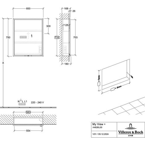Villeroy & Boch A4826L00 Armoire miroir encastrable My View+ A4826L