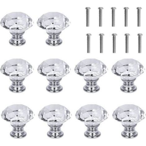 Juego de 10 tiradores para vitrinas, forma de diamante, 3 cm, blancos - Crezuo (1/4)