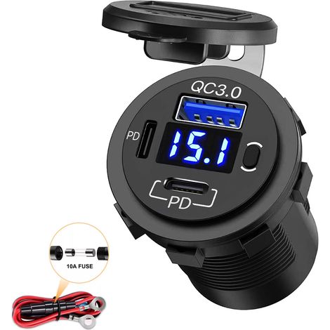 Presa di ricarica 2x PD 30W, QC3.0 18W con voltmetro (1/4)