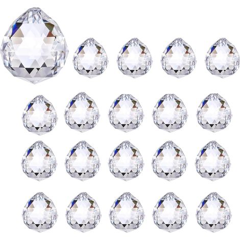 Boules de Cristal,20 Pièces Attrape-Soleil Transparents de 20 mm,Prismes Scintillants à Suspendre,Boule de Cristal Clair pour Décoration de Fenêtre,Artisanat,Mariage,Décoration (1/5)