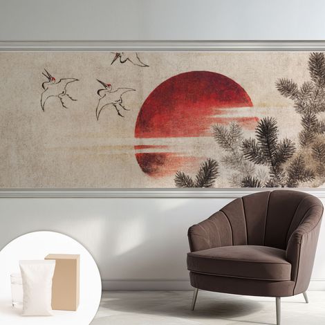 Papier peint intissé classique moderne pour salon et chambre à coucher Décoration rapide avec colle Lever de soleil dans la forêt 250x104 cm (1/5)