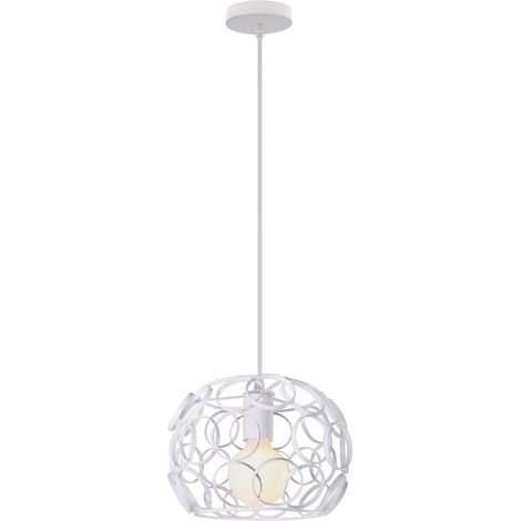 Pendelleuchte, Moderne Kronleuchter mit Ø24cm Runden Käfig, Industrielle Stil Hängelampe, Art Licht E27 Fassang (Weiß)