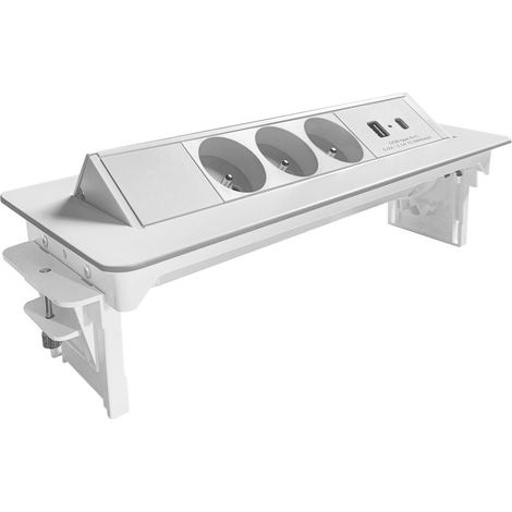 Arlux Lighting – Bloc prises pivotant 3 prises + 2 ports USB (1 USB-C) – 3500W – IP20 – Longueur câble 2m – Finition blanche