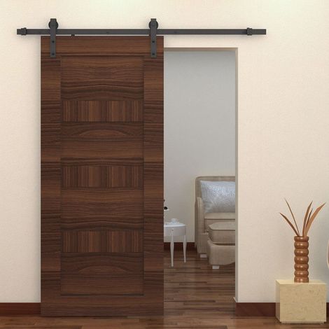 200 cm Herraje para Puerta Corredera de Madera Kit de Accesorios Guía de Riel con Tornillos Carga Máx. 90 kg Acero al Carbono Marrón (1/5)