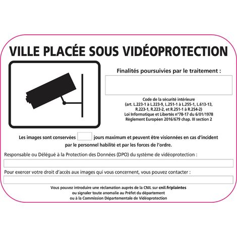 Panneau Ville sous vidéoprotection (VPV001) Gamme Bretagne Classe 1 - 350 x 250 mm