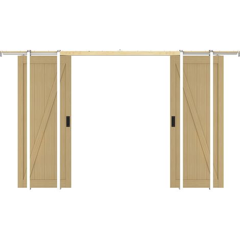 Porte coulissante double avec système à galandage en bois et MDF - Naturel clair - 2 x H205 x L83 cm - BALERMA (1/5)