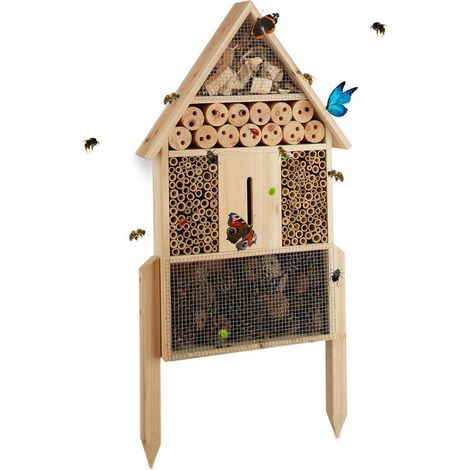 Htel à insectes en bois naturel – Abri pour abeilles, papillons et coccinelles – 6 compartiments avec remplissage en bambou – Dimensions 60,5 x 37 x 9 cm (1/5)