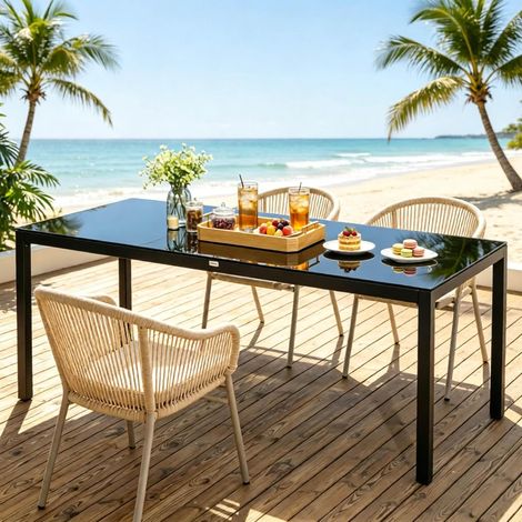 Tavolo da giardino 180 x 80 x 72 cm nero in alluminio e vetro temperato, elegante e stabile (1/5)
