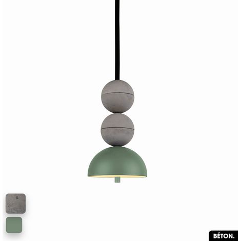 Lampe de suspension en béton - BOSFOR CONCRETE GRIS - VERT 2 BALLES LED 14W (1/3)