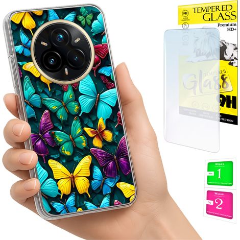 Coque pour Realme 14 Pro+ 5G / 14 Pro Plus 5G, coque arrière papillon avec protection en verre trempé. (1/5)