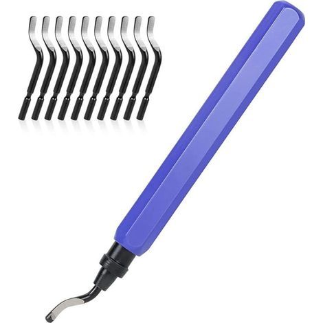 Outil D'ébavurage Manuel, 1 Manche en Métal + 10 Lames BS1010 HSS Lames D'ébavurage Rotatives en Métal à 360° pour Tuyaux D'impression 3D, Plastique, Aluminium, Cuivre, PVC et Acier (1/4)
