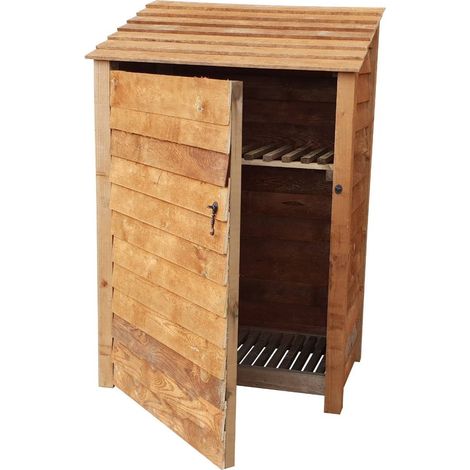 Wooden Log Store, W119xH180cm (Brown finish) With door and With Kindling Shelf