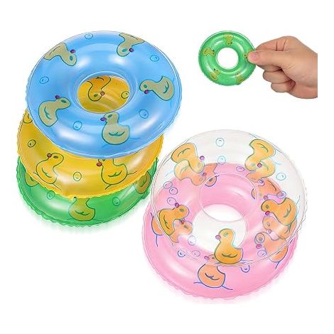 Set of Mini Duck Inflatable Swimming Rings for Cup Holder, Miniature Accessory Micro Garden Home Decoration Floating Pool Small (1/5)