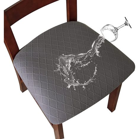 4 Stück dunkelgrauer wasserdichter Stretch-Sitzbezug mit Rautengittermuster, Schnalle 45 x 50 x 9 cm, geeignet für Restaurantstühle