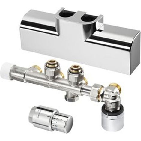 OVENTROP Set OVENTROP avec Multiblock T-RTL Équerre et Uni SH pour raccordement de radiateur G 1/2 IG, avec robinet de raccordement Multiblock T-RTL, couvercle design, thermostat Uni SH et SH-Cap, chr (1/2)