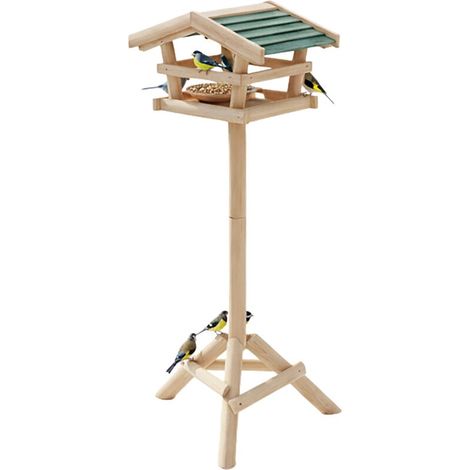 Nichoir à oiseaux pied Support de jardin Mangeoire en bois Déco H x l x P: 100 x 37 x 43 cm, avec toit vert (1/5)