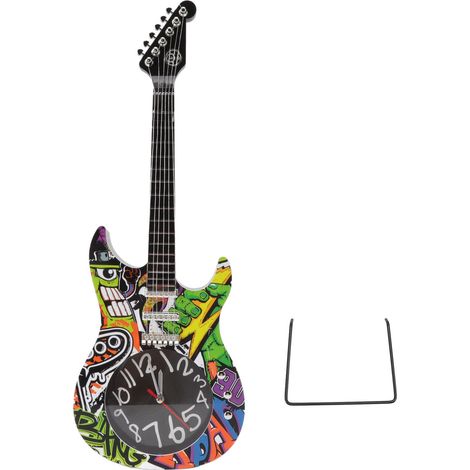 Eosnow Gitarren-Wanduhr, Simulation, zeitgenaues Dekor für Zuhause, Schlafsaal, Schlafzimmer, 5680CC mit Ständer