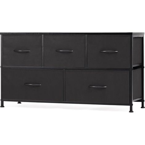 Commode contemporaine à 5 tiroirs en tissu avec poignées, structure en métal, 100 x 30 x 53 cm (noir) (1/5)