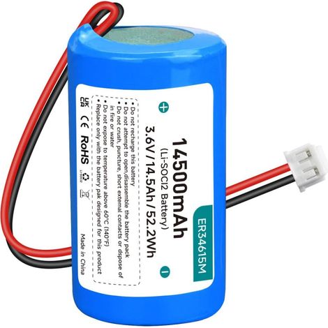 ER34615M Batterie Li-SOCl2 3,6 V 14500 mAh de rechange pour sirène extérieure ER34615M-T1 WT4911/WT4911B/WT8911/ADT (non rechargeable) (1/5)