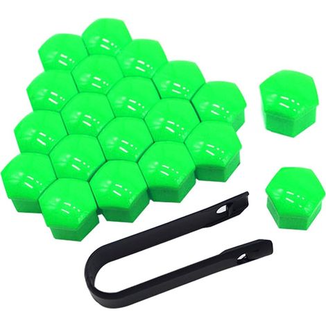 20 Pièces 19 mm Voiture Roue Cache-Écrous, Bouchon à Vis de Moyeu de Voiture Universel, Cache-Écrou de Pneu Hexagonal avec Outil de Retrait (Vert) (1/5)