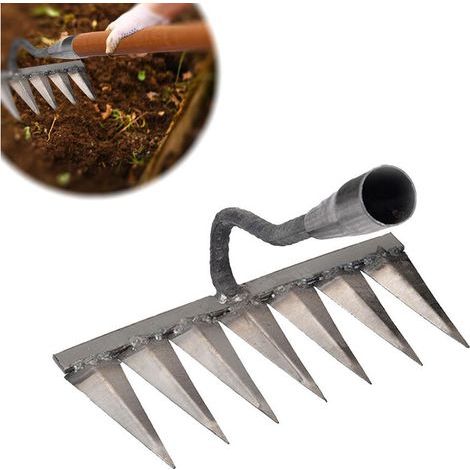 Rateau Jardin, Rateau de Désherbage 7 Dents en Acier, Outillage de Jardin à Main, Scarificateur Manuel Gazon, Houe Jardinage, Outils Jardinage pour Semer, Désherber, Ameublissement du (1/4)
